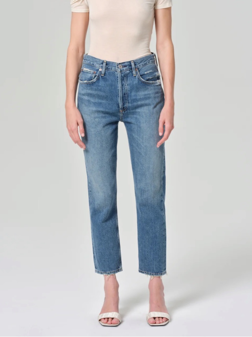 Agolde Riley High Rise Crop Jeans - Button Fly - Picture 2 of 11